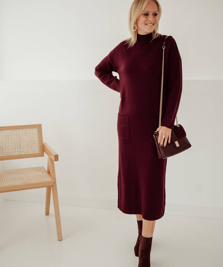 Jurk Prune Lange Mouw Bordeaux