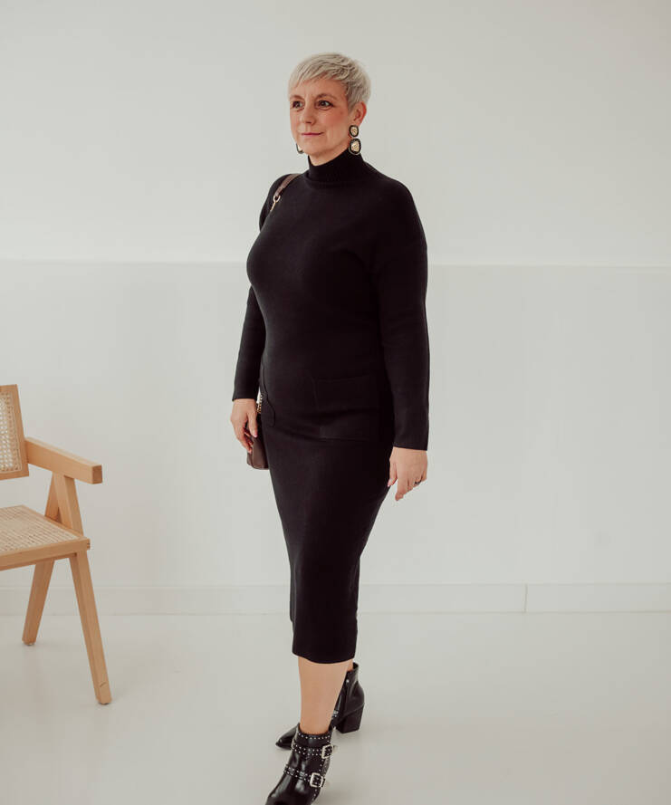 Jurk Prune Lange Mouw Zwart