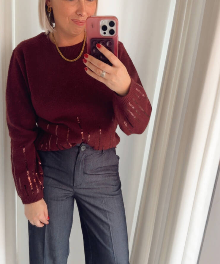 Pull Madison Sequins Bordeaux