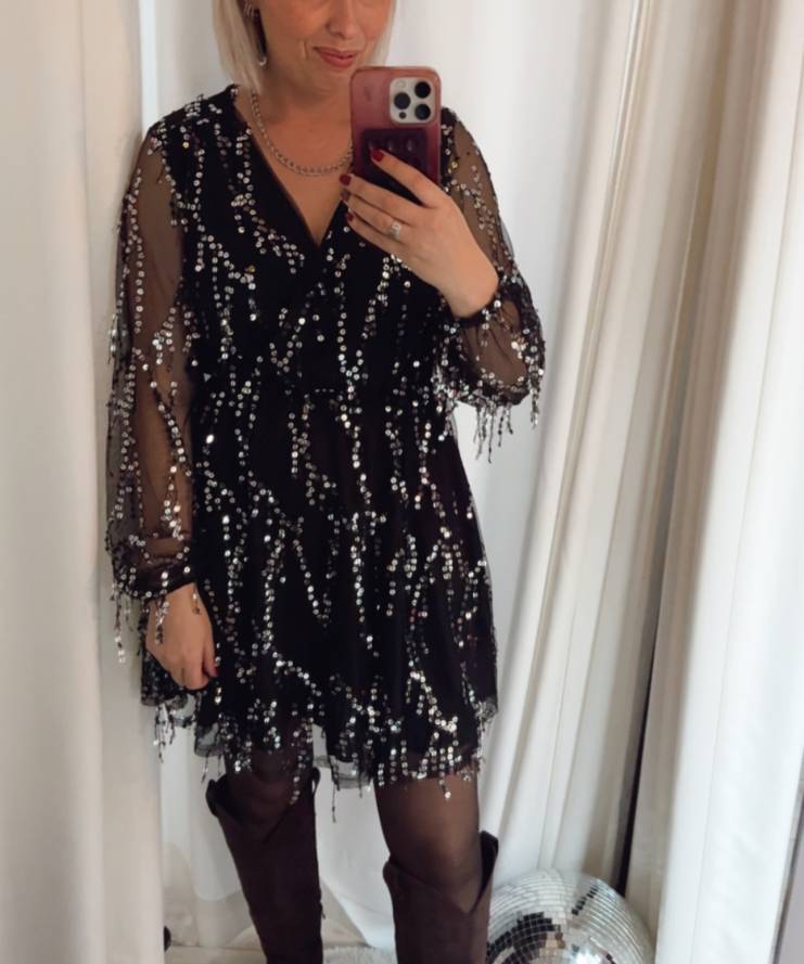 Jurk Celeste Paillette Zwart