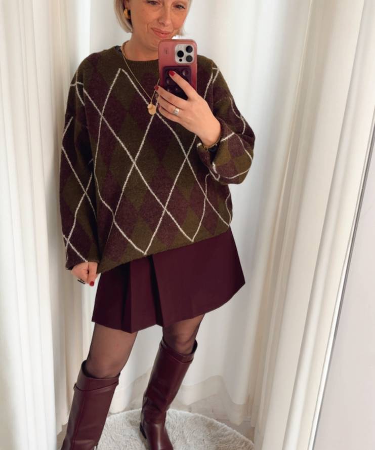 Knit Carreaux Kakhi/Coffee