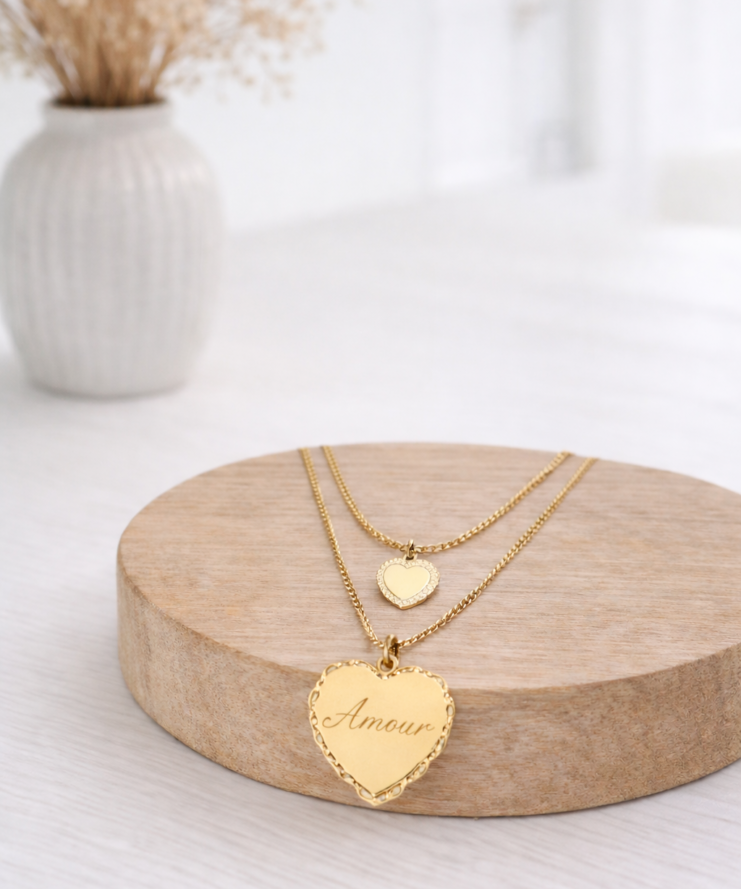 Love dubbele ketting met hartjes
