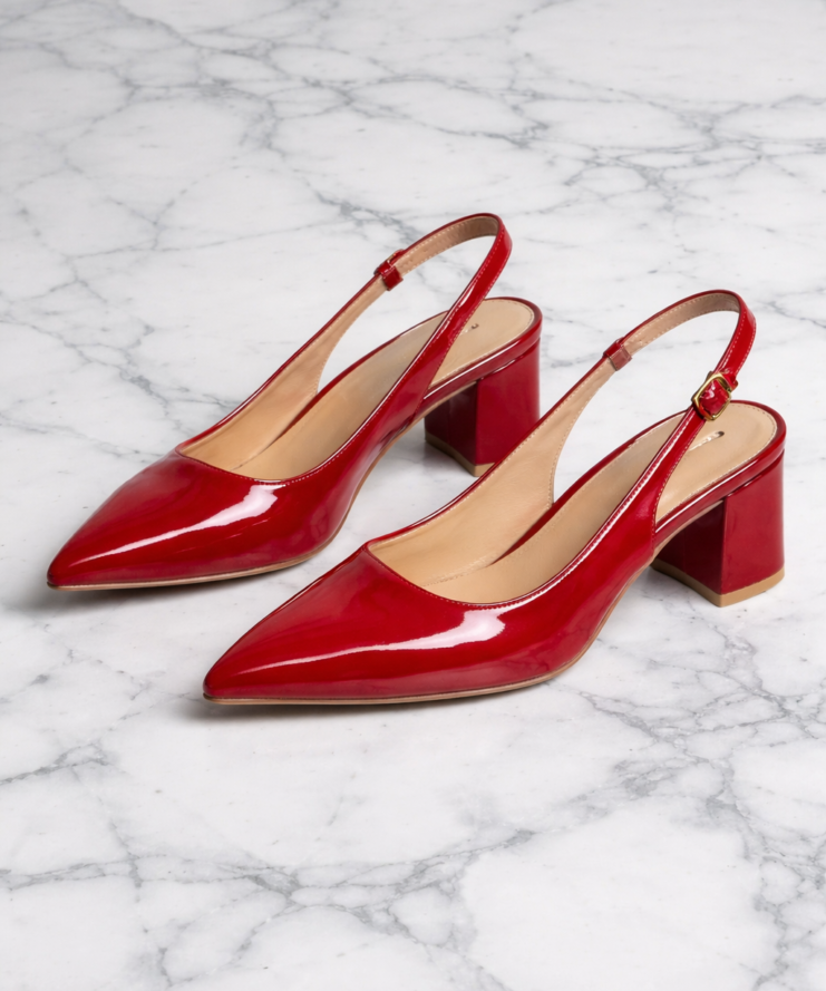 Slingback Heels Rode Lakleren