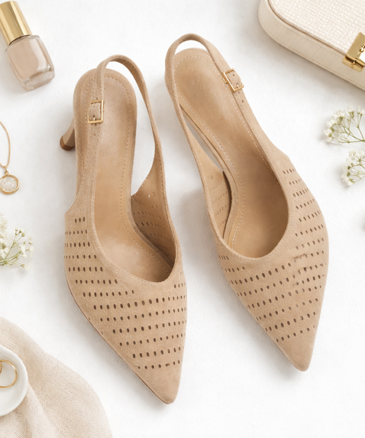Slingback Heels Luna – Beige Suède Look
