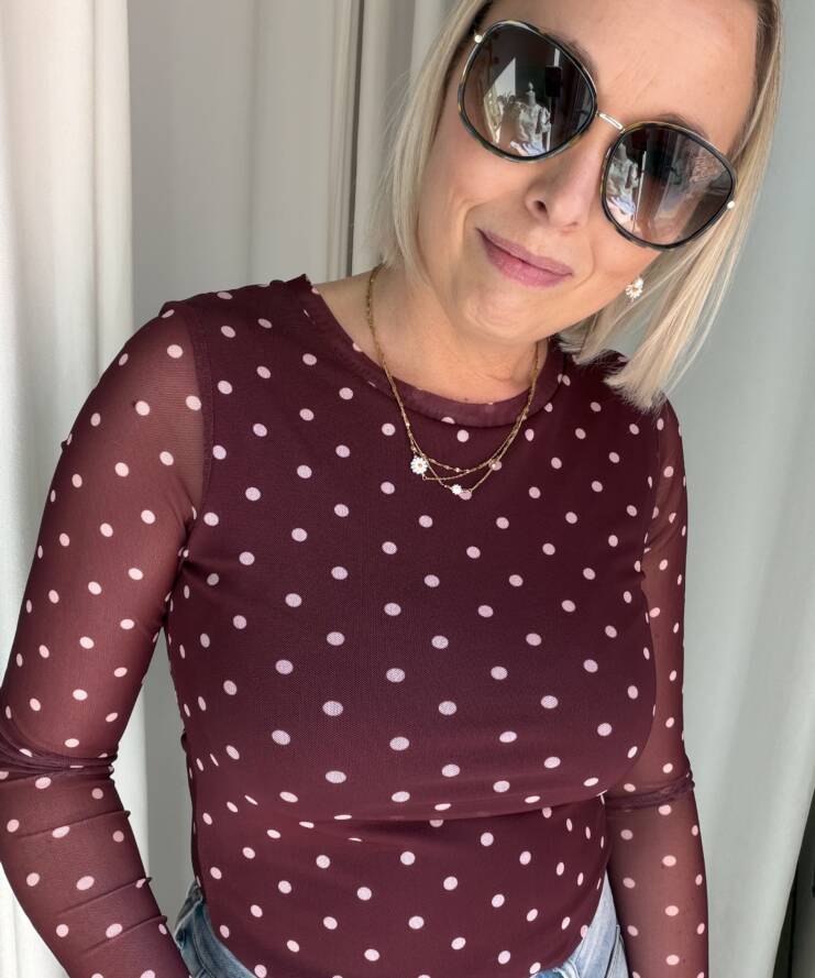 Meshtop Polka Burgundy