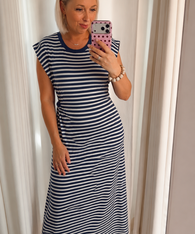 Maxi Jurk Gestreept Navy