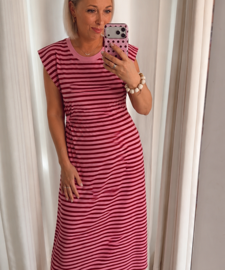 Maxi Jurk Gestreept Raspberry Pink