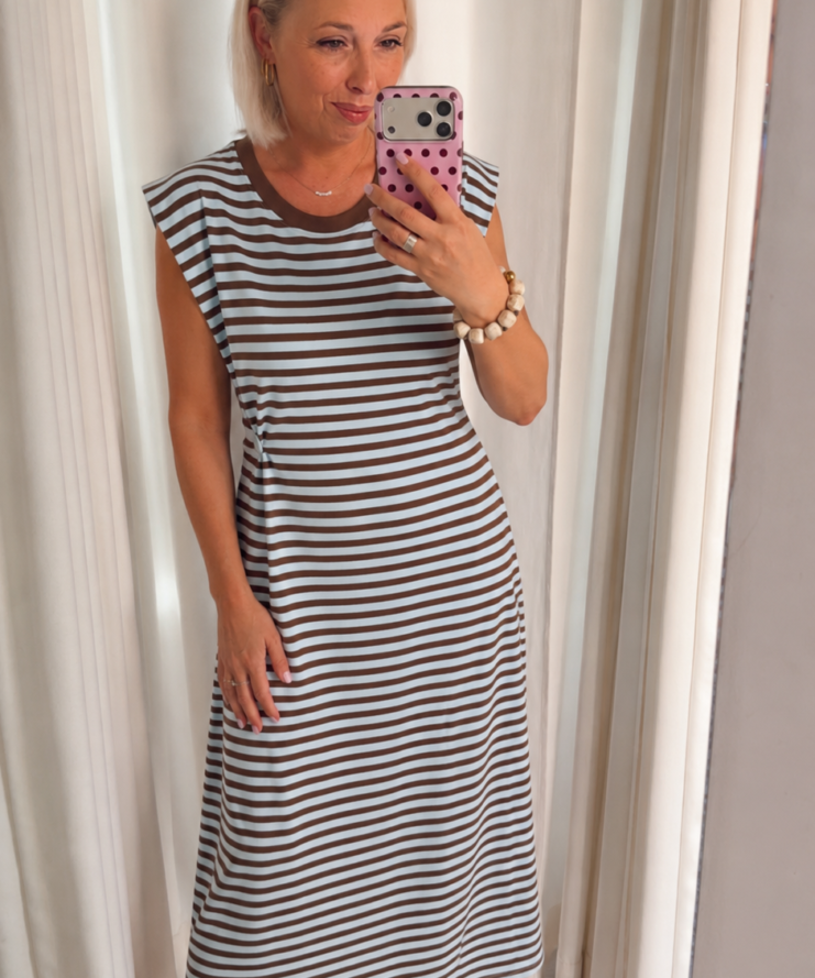 Maxi Jurk Gestreept Blauw/Chocolate