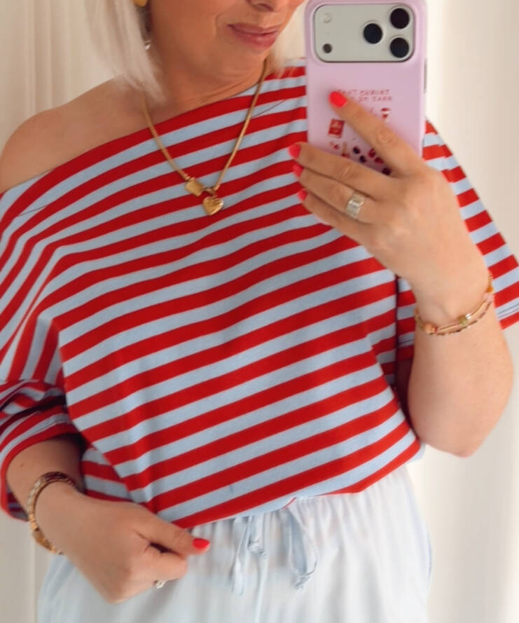Top Bay Striped Cherry/Blue