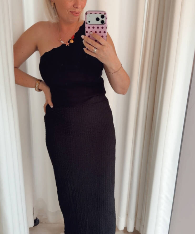 Top Scallop Oneshoulder Zwart