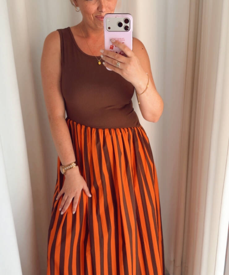 Jurk Half Strepen Terracota