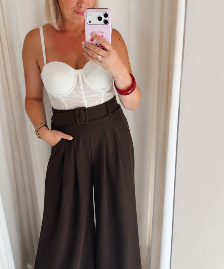 Broek Wide Leg Élégance - Choco