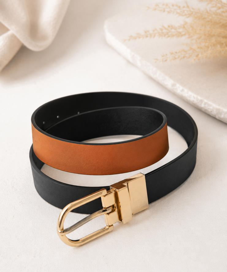 B.young Reversible Belt – Camel/Black maat 90