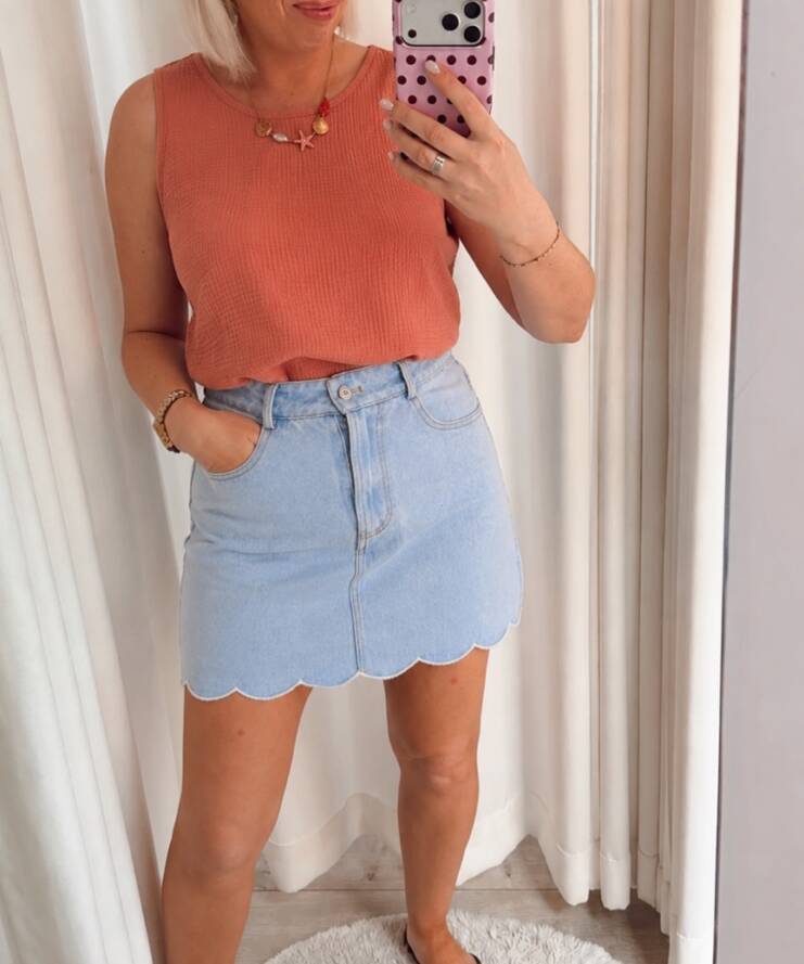 Denim Skirt Cloud Scallop