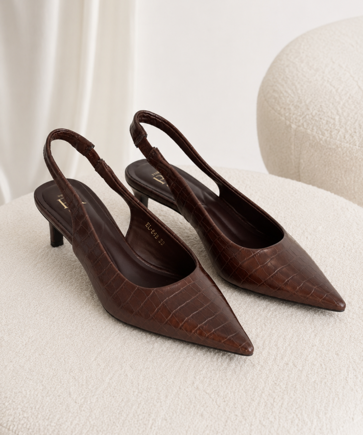 Slingback Heels Croco  – Chocolate