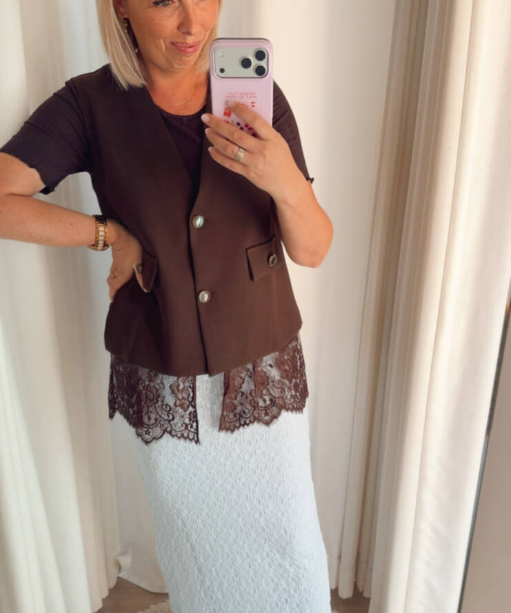 Gilet Blazer Lace & Luxe - Choco