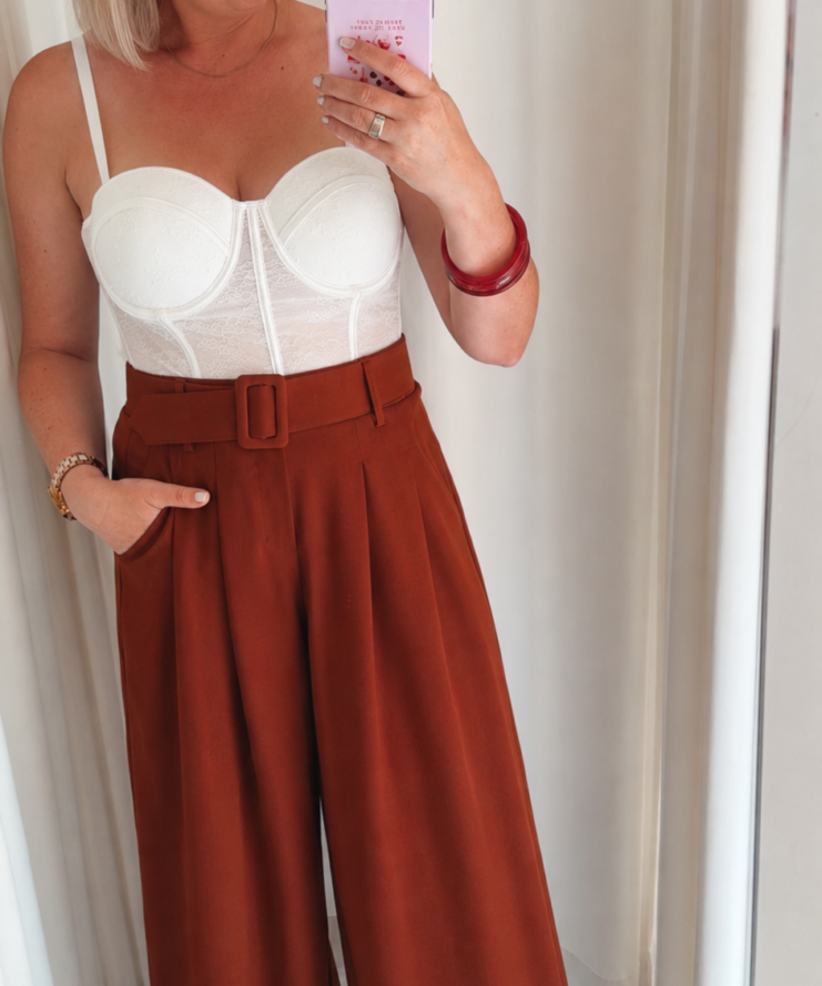 Broek Wide Leg Élégance - Roest