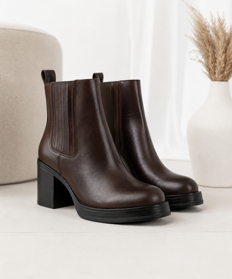 Chocolate Chelsea Heeled Boots