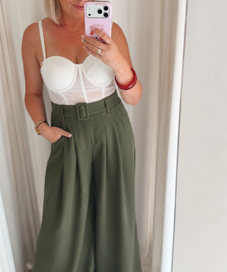 Broek Wide Leg Élégance - Kakhi