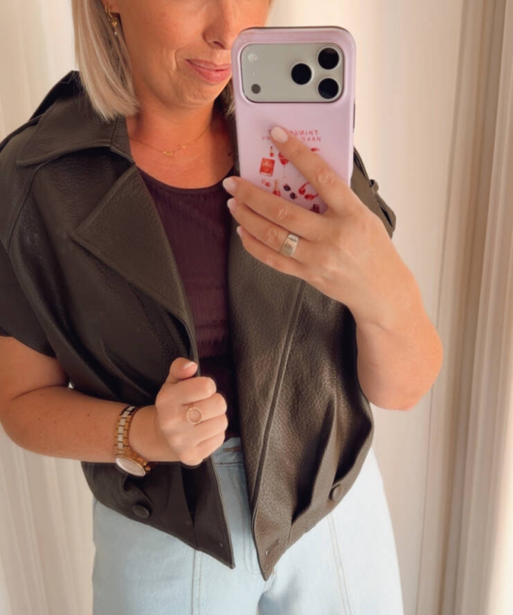 Faux Leather Gilet - Kakhi