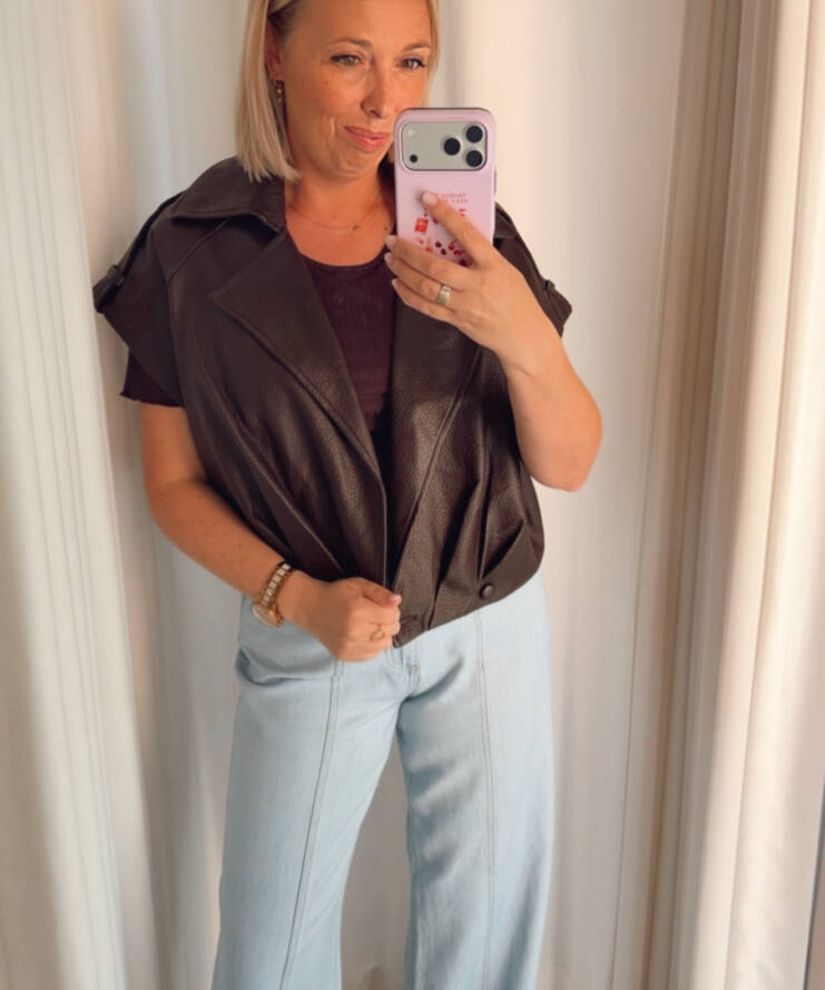 Faux Leather Gilet - Choco