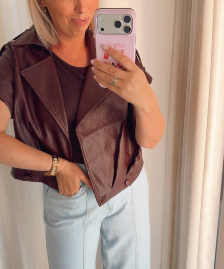 Faux Leather Gilet - Plum