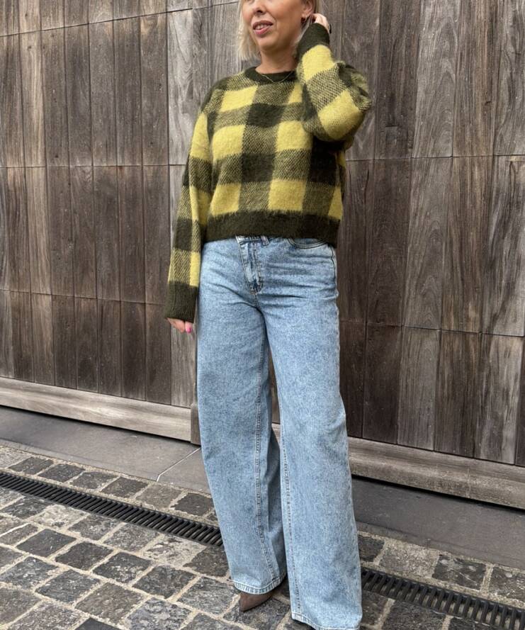 ICHI Check Knit – Khaki/Lime