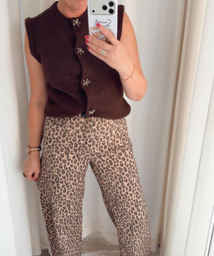 Leopard Barrel Jeans - Taupe