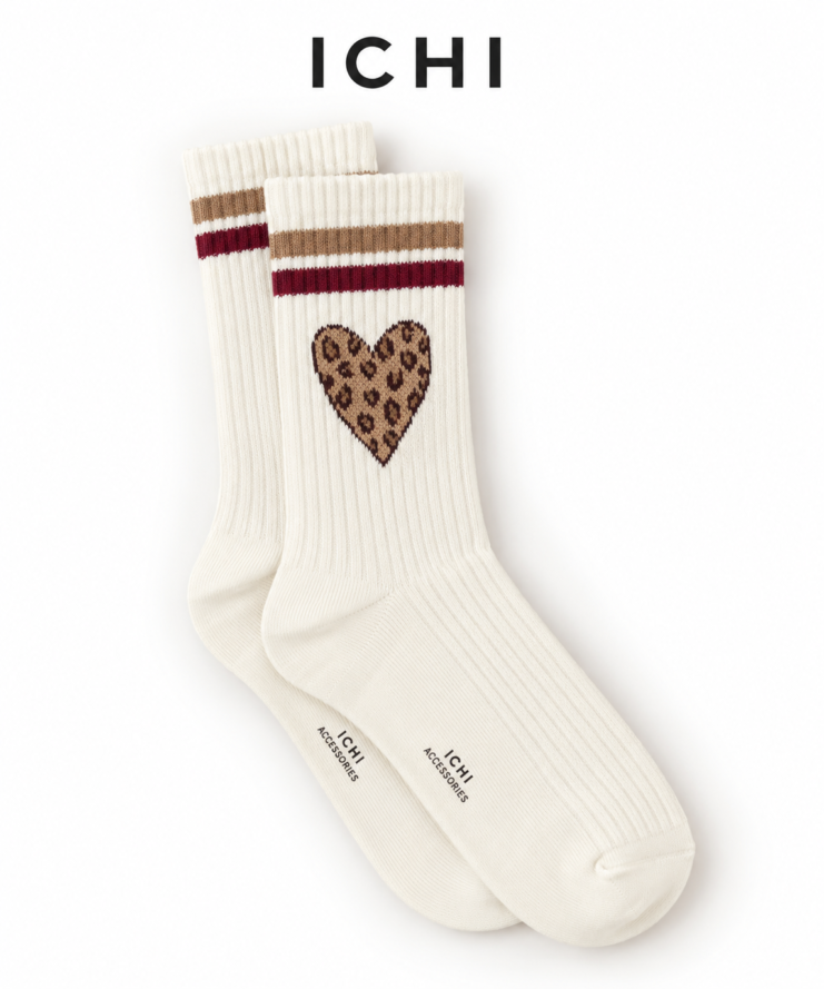 ICHI Leopard Heart Socks