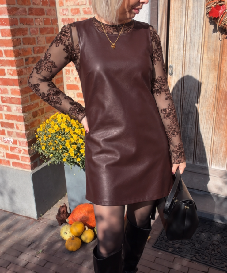 Lederlook jurk met open rug - Bordeaux